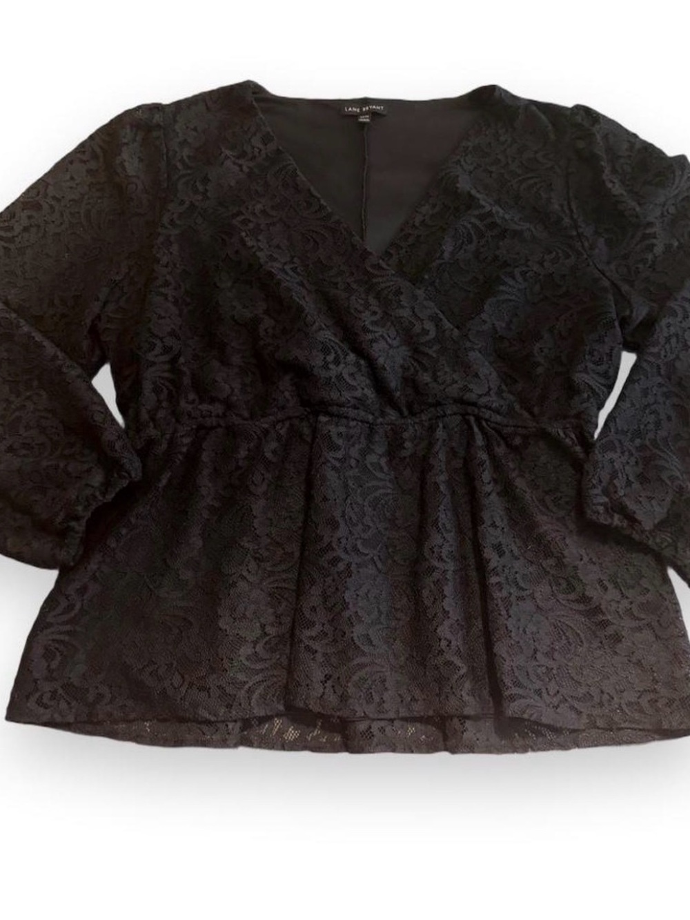Lane Bryant Black Lace Wrap Peplum Blouse